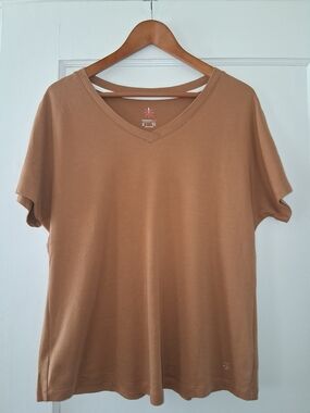 Isaac Mizrahi Live Tee L Terracotta 100% Cotton V‑Neck Essentials Top